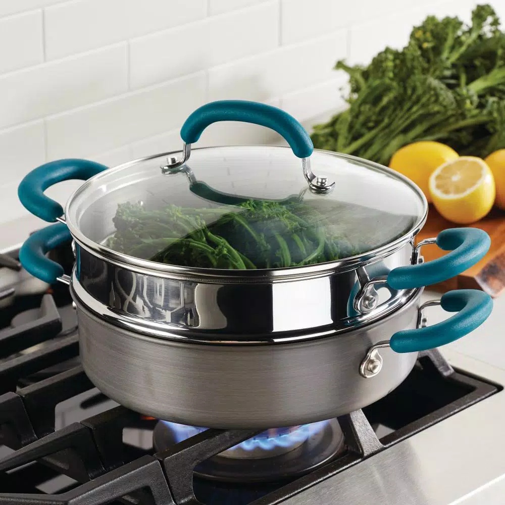 Rachael Ray Create Delicious 3 qt. Hard Anodized Aluminum Nonstick Steamer Set, Gray