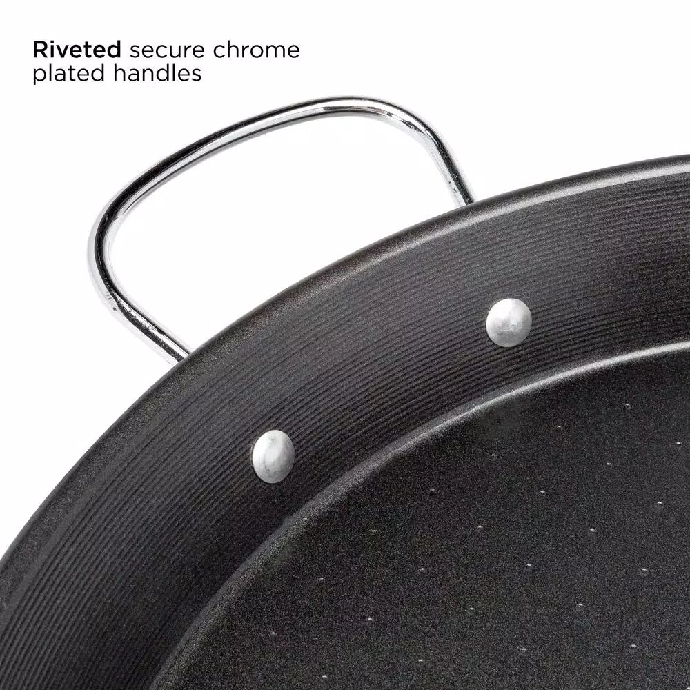 Ecolution Sol 20 in. Carbon Steel Nonstick Paella and Grill Pan, Black