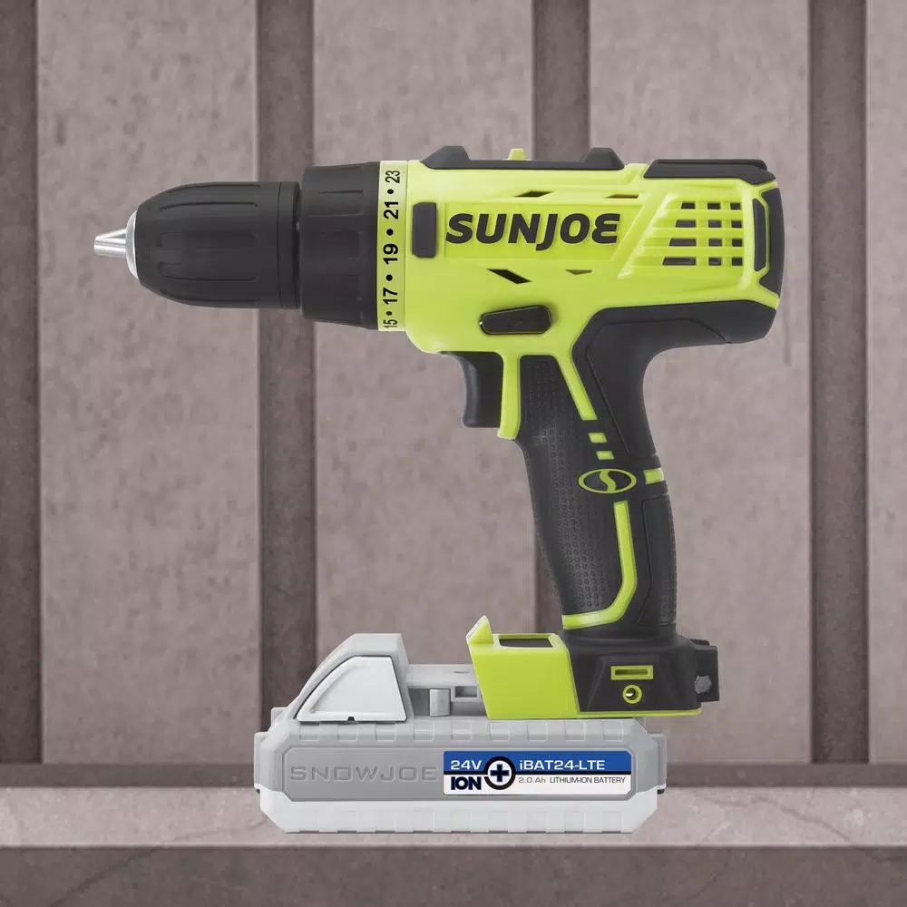 Sun Joe 24V MAX Cordless Drill/Driver Kit with 2.0 Ah Lithium-iON Battery and Charger