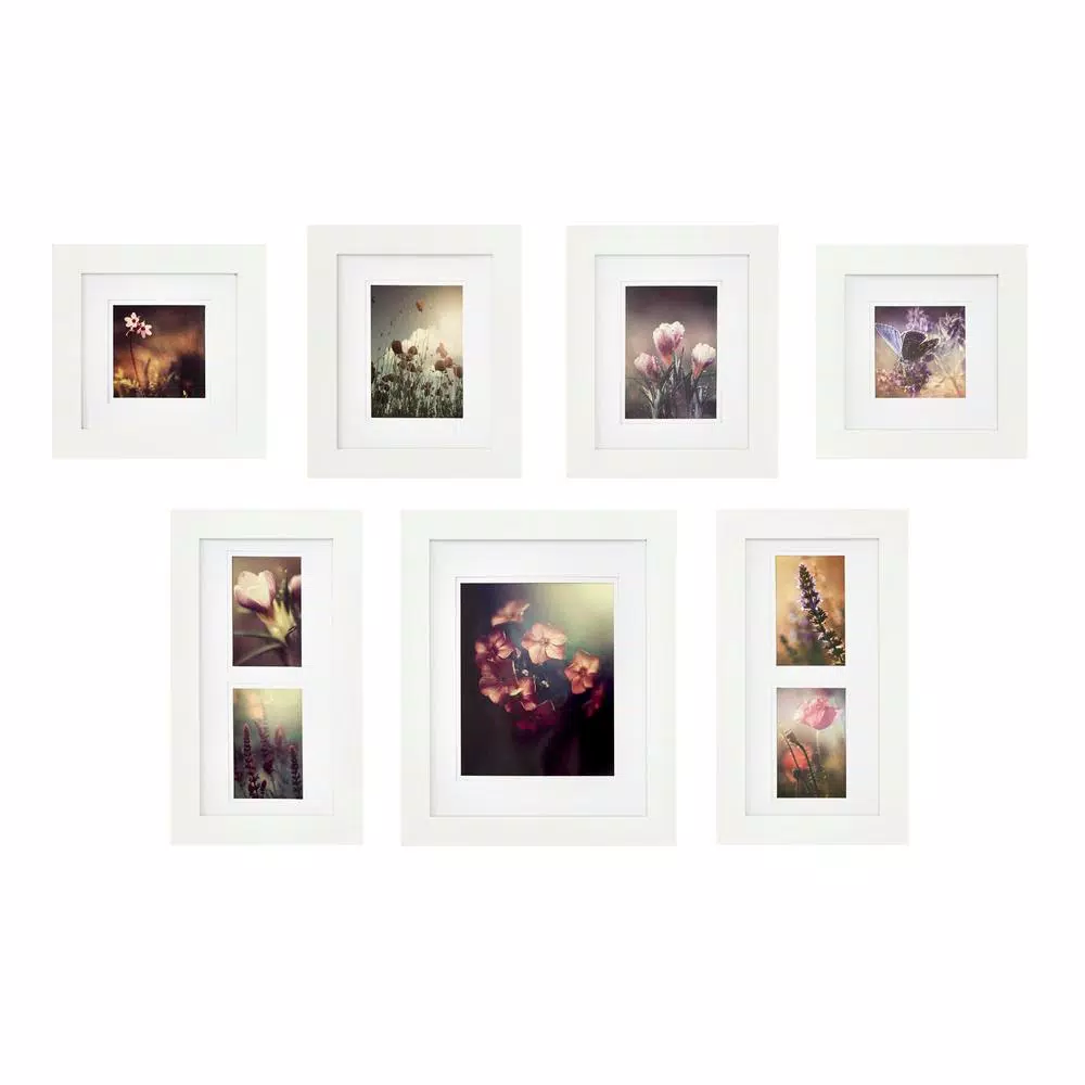 Pinnacle Gallery Perfect 7-Piece White Wood Picture Frame Set with Matted Openings