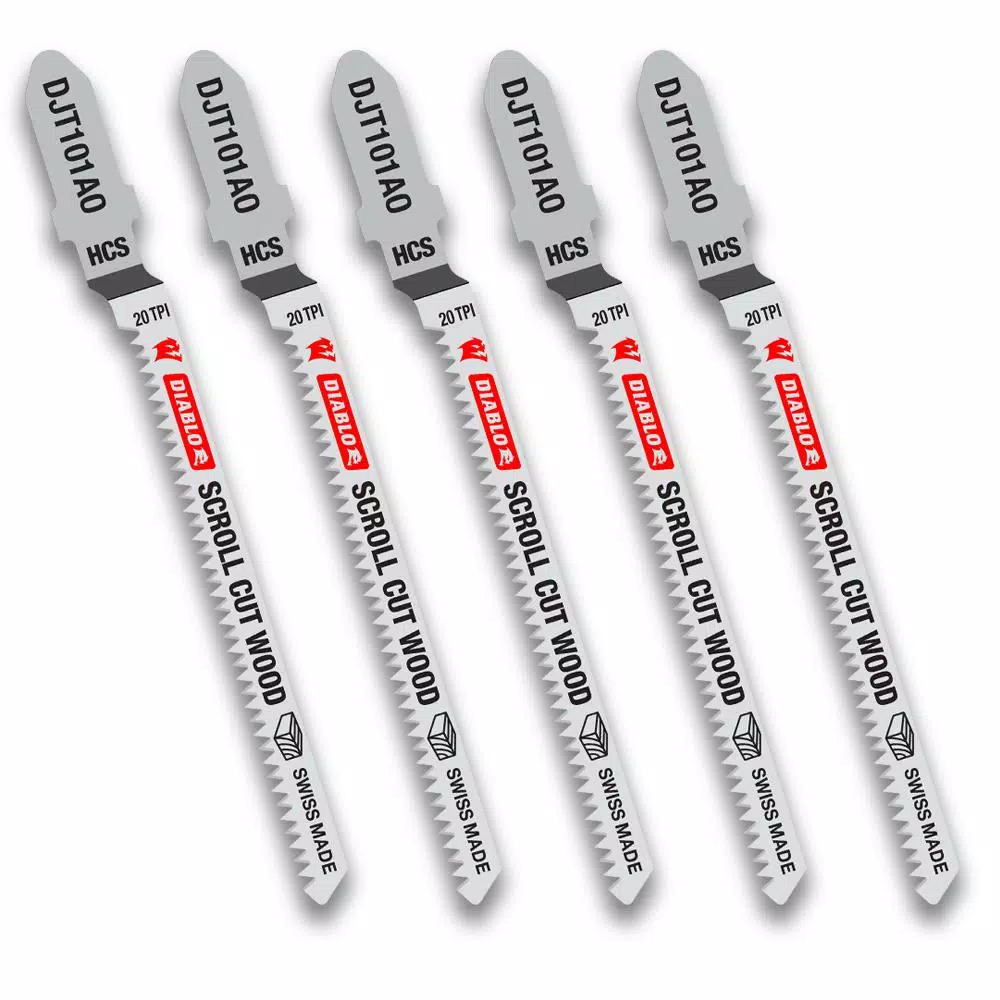 Diablo 3 in. x 20 TPI High Carbon Steel Scroll Jigsaw Blades, T-Shank (5-Pack)