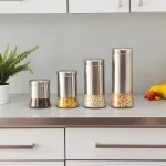 Home Basics Essence 4-Piece Stainless Steel Canister Set with Glass Base thumbnail 3