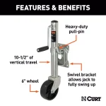 CURT Marine Trailer Jack with 6" Wheel, 1,000 lbs. Capacity, 10" Travel thumbnail 8