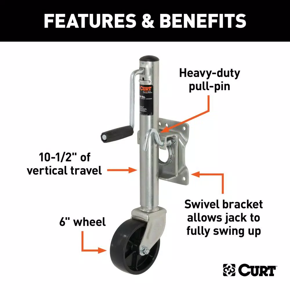 CURT Marine Trailer Jack with 6" Wheel, 1,000 lbs. Capacity, 10" Travel