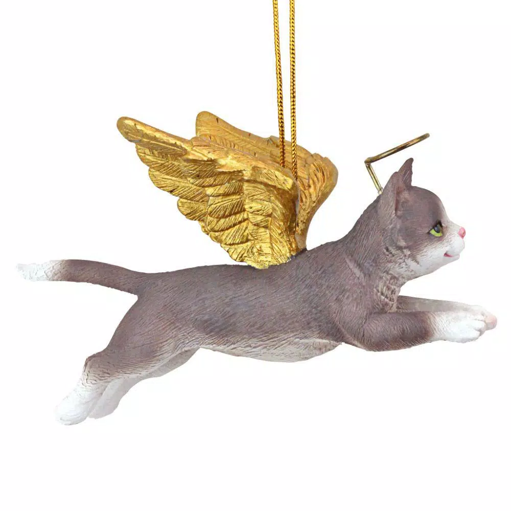 Design Toscano Honor the Feline Grey Tabby Angel Cat Christmas Ornament