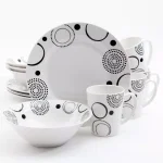 Gibson Home Modern Times 12-Piece Ceramic Dinnerware Set, Black Geometric Design on White, Service for 4 thumbnail 1