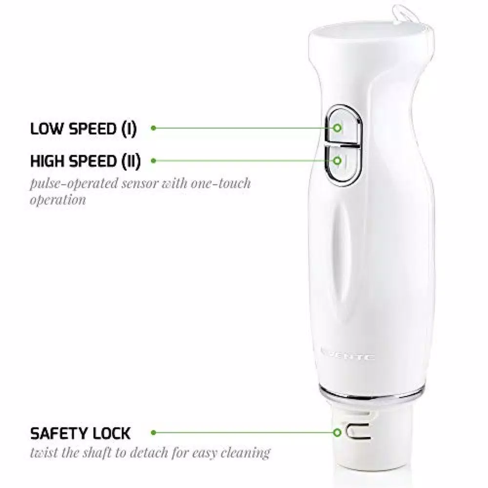 Ovente HS560 300W Immersion Hand Blender, 2-Speed Stainless Steel Stick Mixer, White
