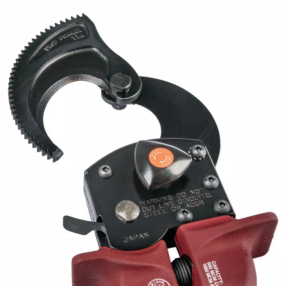 Klein Tools Compact Ratcheting Cable Cutter - High-Leverage Hand Tool for Copper, Aluminum & Communication Cables