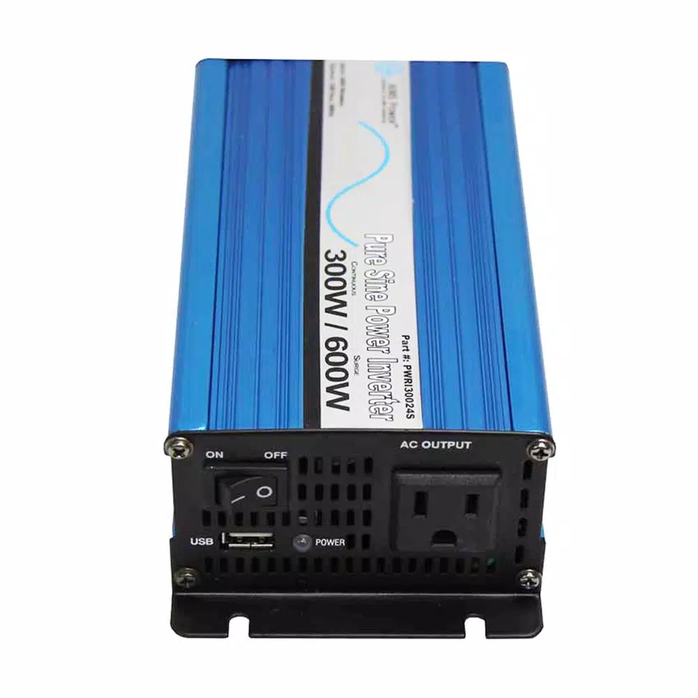 AIMS Power 300W Pure Sine Wave Power Inverter, 24V DC to 120V AC with USB Port