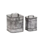 LITTON LANE Rustic Galvanized Iron Square Metal Storage Boxes with Lids, Set of 2 thumbnail 2