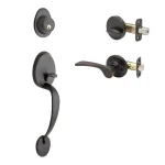 Copper Creek Mid Century Modern Tuscan Bronze Front Door Handleset with Right-Hand Scandinavian Lever Trim thumbnail 1