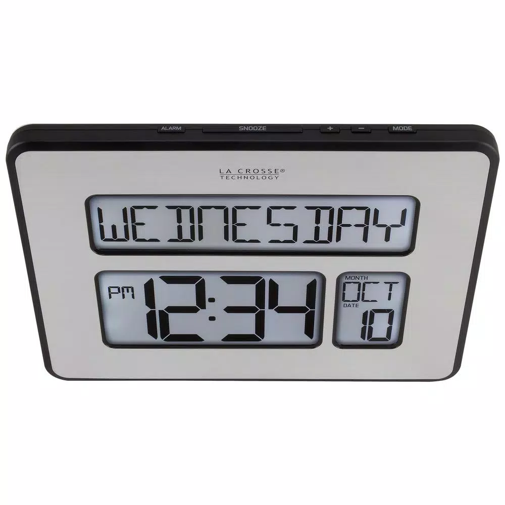 La Crosse Technology Atomic Full Calendar Digital Wall Clock with Extra Large Digits and Backlight