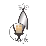 LITTON LANE 25 in. New Traditional Wall Candle Sconce with Elliptical Mirror and Textured Bronze Finish thumbnail 3
