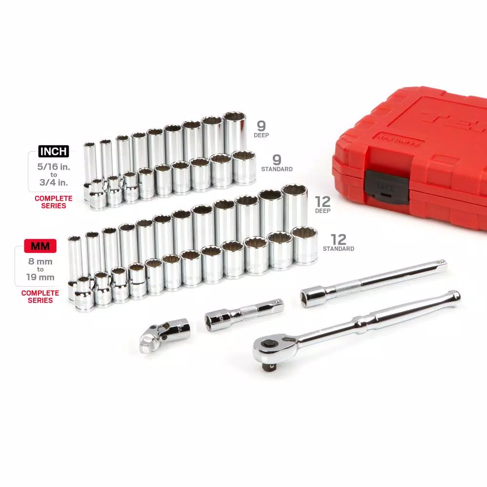 TEKTON 47-Piece 3/8 in. Drive 12-Point Socket and Ratchet Set