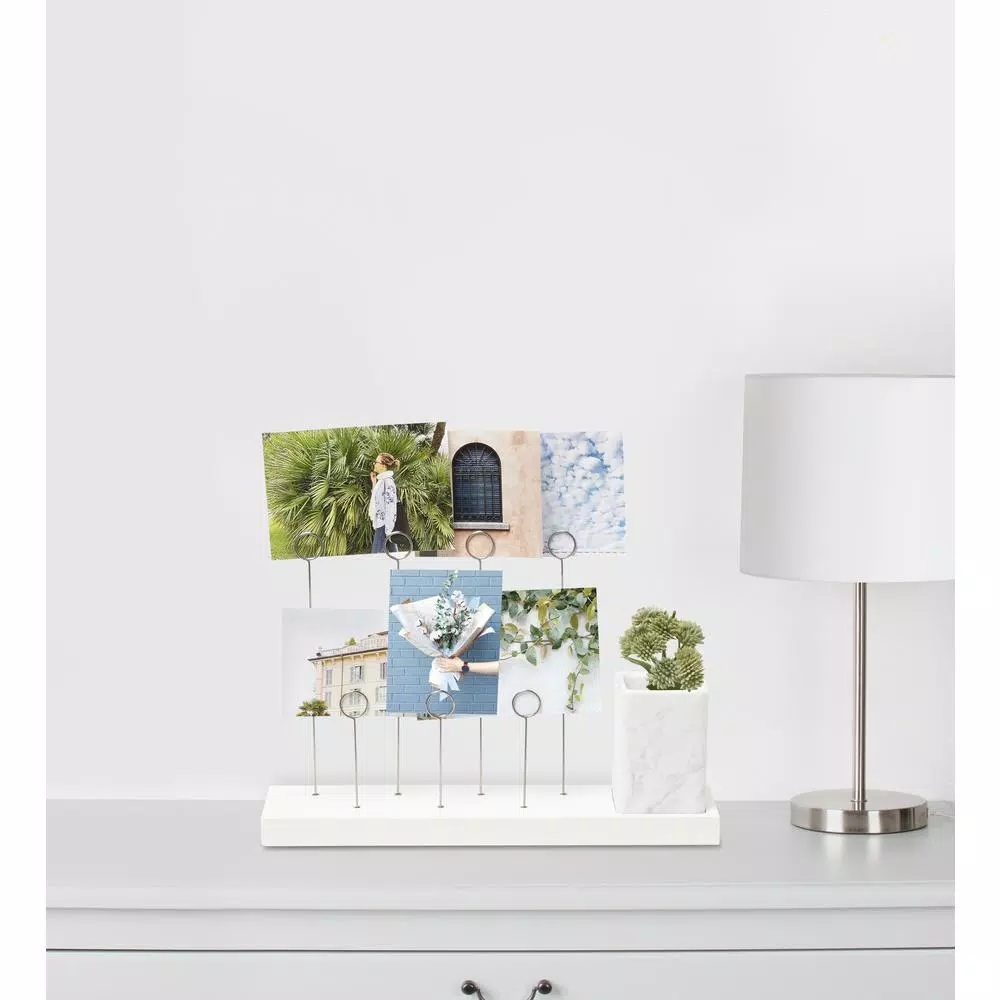 Umbra Gala White Photo Display with Walnut Wood Base and 7 Keyring Clips