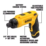 DEWALT 8V MAX Cordless Gyroscopic Screwdriver Kit with 2 1.0 Ah Batteries, Charger & Bag thumbnail 2