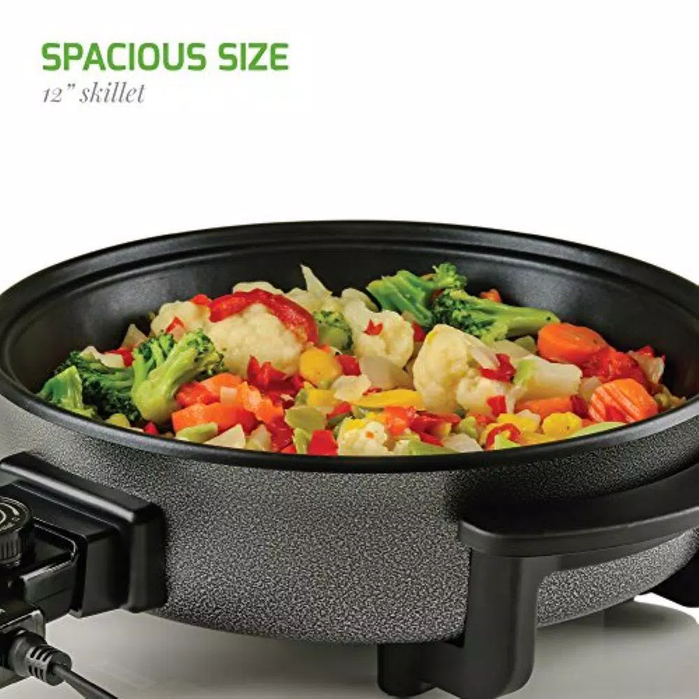 Ovente 12-Inch Electric Skillet, 1400W Non-Stick Aluminum Pan with Tempered Glass Lid