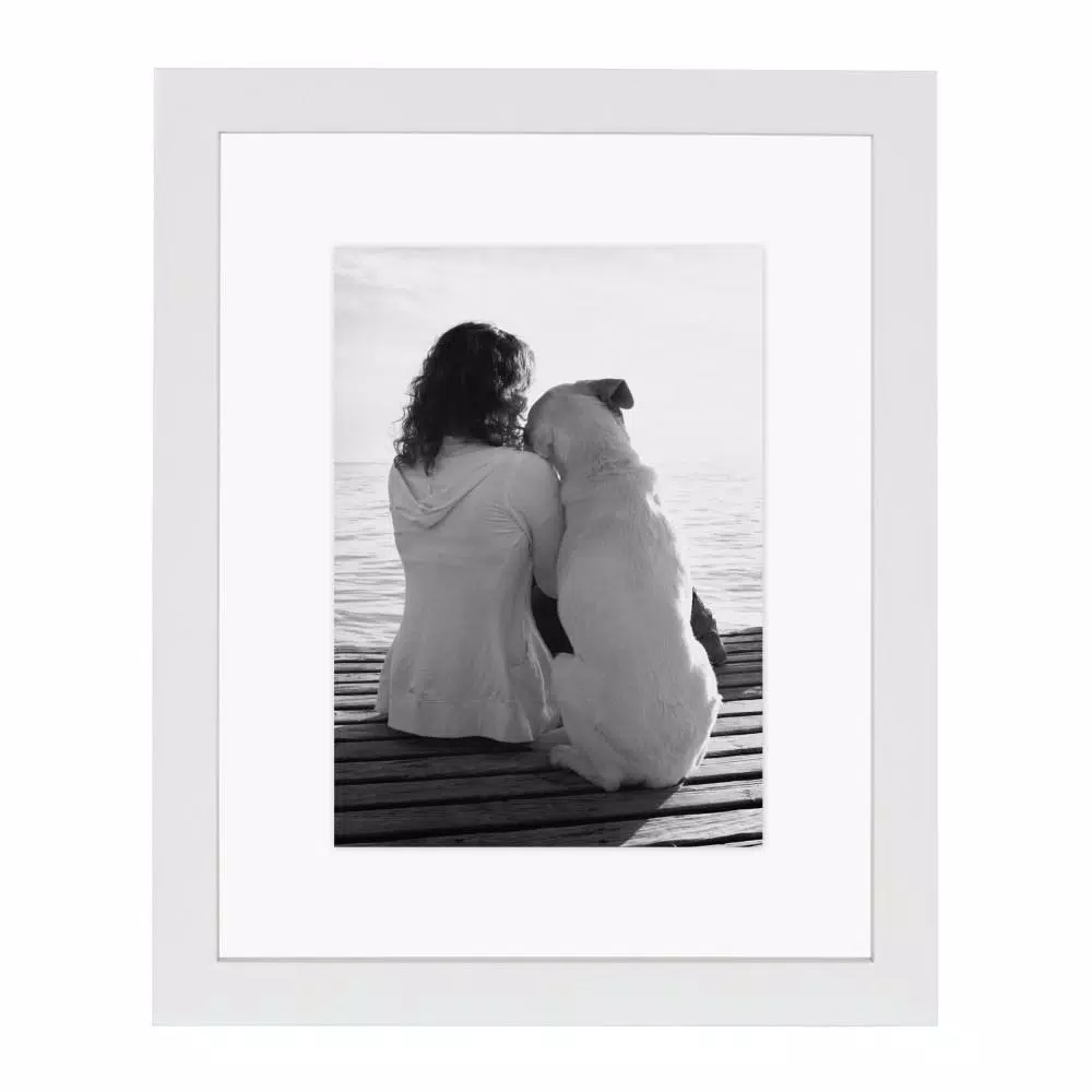 DesignOvation Gallery 8x10 White Satin Wood Float Picture Frame Set, 4-Pack