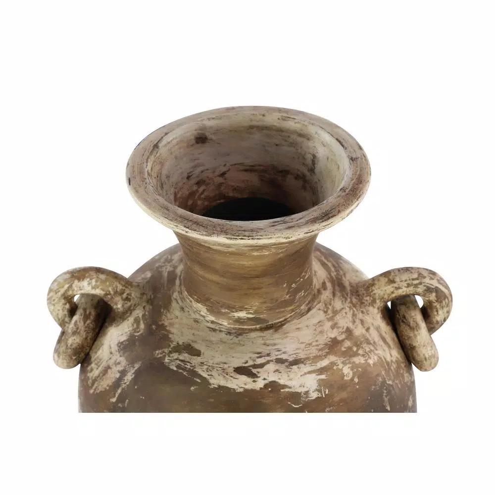 LITTON LANE 28" Distressed Beige and Brown Ceramic Amphora Floor Vase - Farmhouse Style