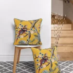 LR Home Scenic Yellow Floral Birds Throw Pillow - 20 x 20 in. Cotton Square Accent Pillow thumbnail 2