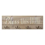 Stratton Home Decor Bless This Home Wood Wall Sign with 4 Metal Hooks thumbnail 1