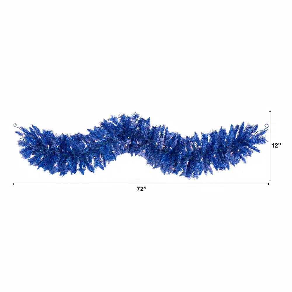 Nearly Natural 6 ft. Blue Flocked Artificial Christmas Garland with 50 Warm White LED Lights