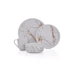 Stone Lain 32-Piece Porcelain Dinnerware Set, Gold Splash White Round Dishes for 8 thumbnail 6