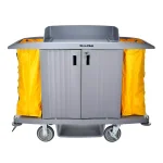 Alpine Industries 3-Shelf PVC Janitorial Cleaning Cart with 2 Yellow Vinyl Bags thumbnail 1