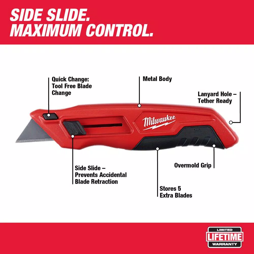 Milwaukee Side Slide Utility Knife with Metal Body and Blade Storage