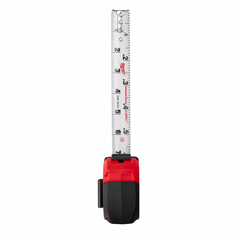 Milwaukee 25 ft. Compact Tape Measure with Engineer Scale and Nylon Blade Protection