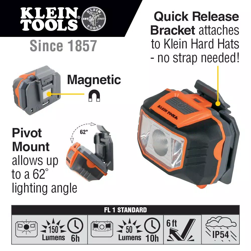 Klein Tools Hard Hat Headlamp and Magnetic Work Light