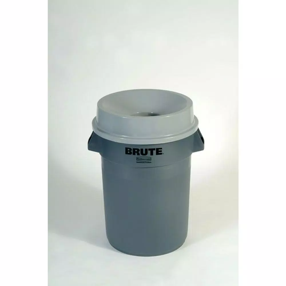 Rubbermaid Commercial Products Rubbermaid Brute 32 Gallon Grey Round Trash Can Funnel Top Lid