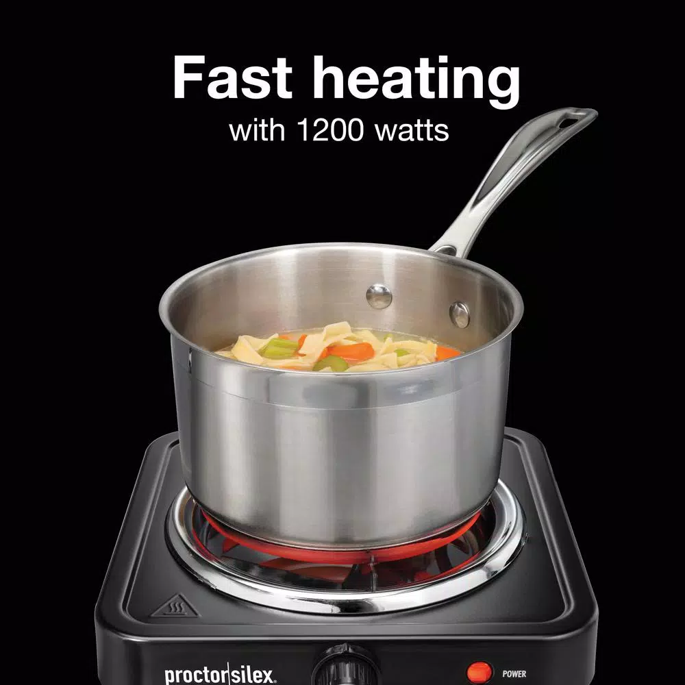 Proctor Silex 1200W Single Burner Stainless Steel Hot Plate, 5.5 in. Black