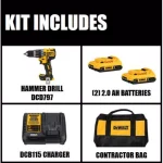 DEWALT 20V MAX XR Brushless 1/2 in. Compact Hammer Drill with Tool Connect, (2) 2.0Ah Batteries & Charger thumbnail 2