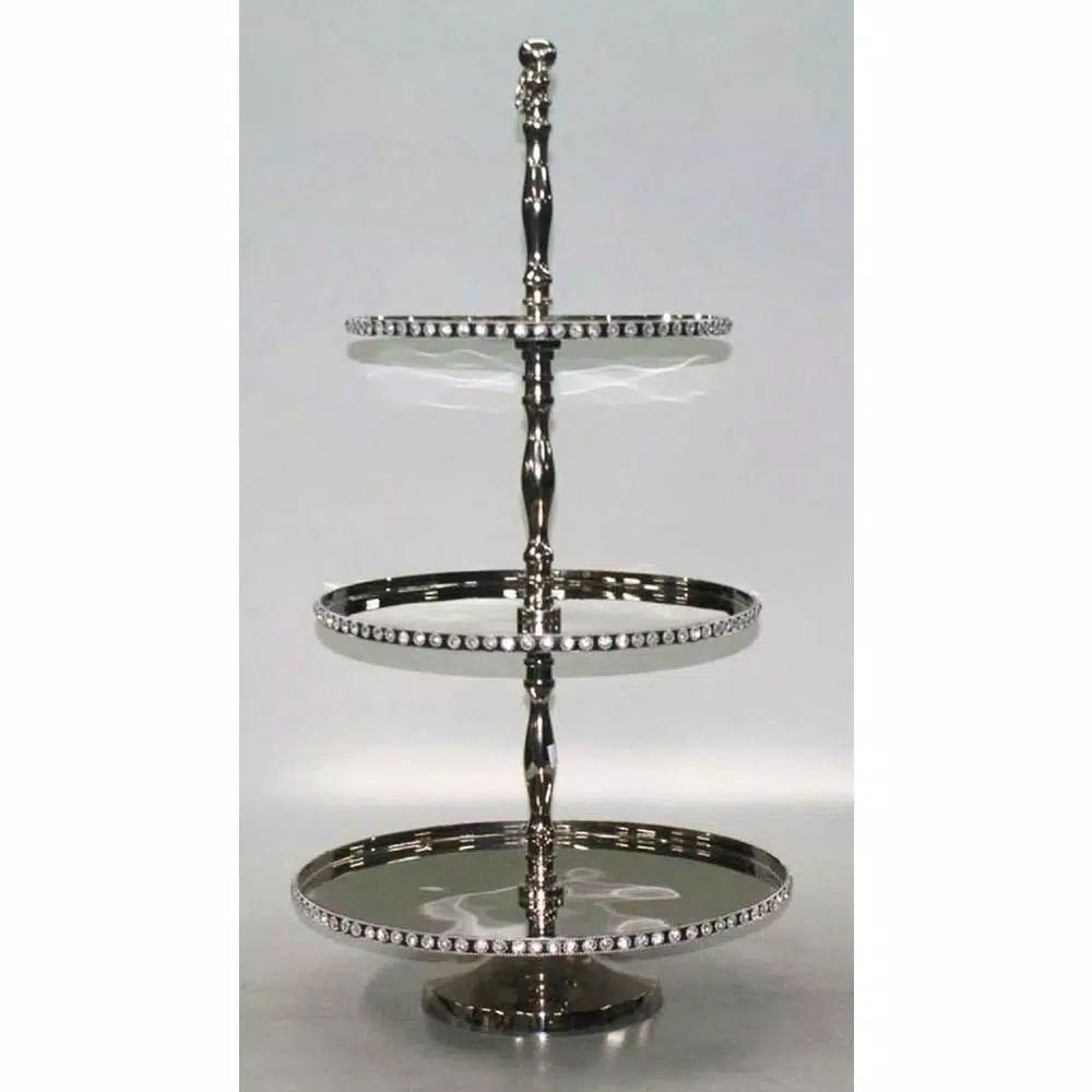 Heim Concept 3-Tier Silver Cake Stand with Crystal Chatons, 31.75 in. Height