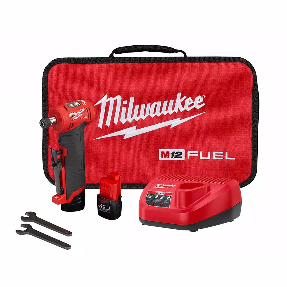Milwaukee M12 FUEL 12V Brushless Right Angle Die Grinder Kit w/ (2) 2.0Ah Batteries