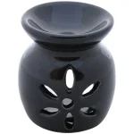 Benzara Black Handmade Ceramic Oil Diffuser and Warmer with Leaf Cutout Design thumbnail 1