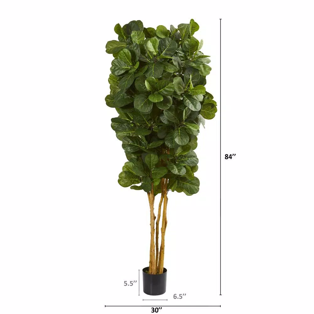 Nearly Natural 7 ft. Fiddle Leaf Fig Artificial Tree with Multiple Trunks and Black Pot