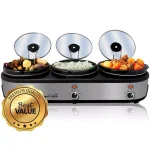 MegaChef 7.5 Qt. Stainless Steel Slow Cooker & Buffet Server with 3 Ceramic Crocks thumbnail 2