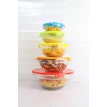Home Basics 5-Piece Glass Bowl Set with Colorful Plastic Lids thumbnail 5