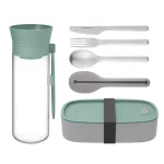 BergHOFF Leo Lunch Set with Bento Box, 40oz Water Bottle, and 3-Piece Stainless Steel Flatware - Gray and Mint thumbnail 1