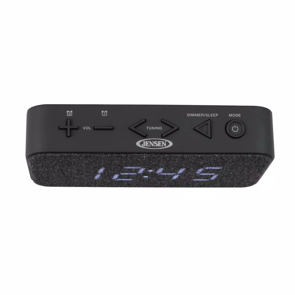 Jensen JCR-229 Digital FM Clock Radio with Dual Alarms and USB Charging Port, Black