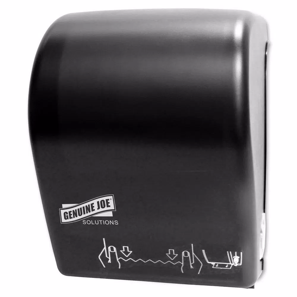 Genuine Joe Solutions Touchless Hardwound Towel Dispenser, Black Wall Mount