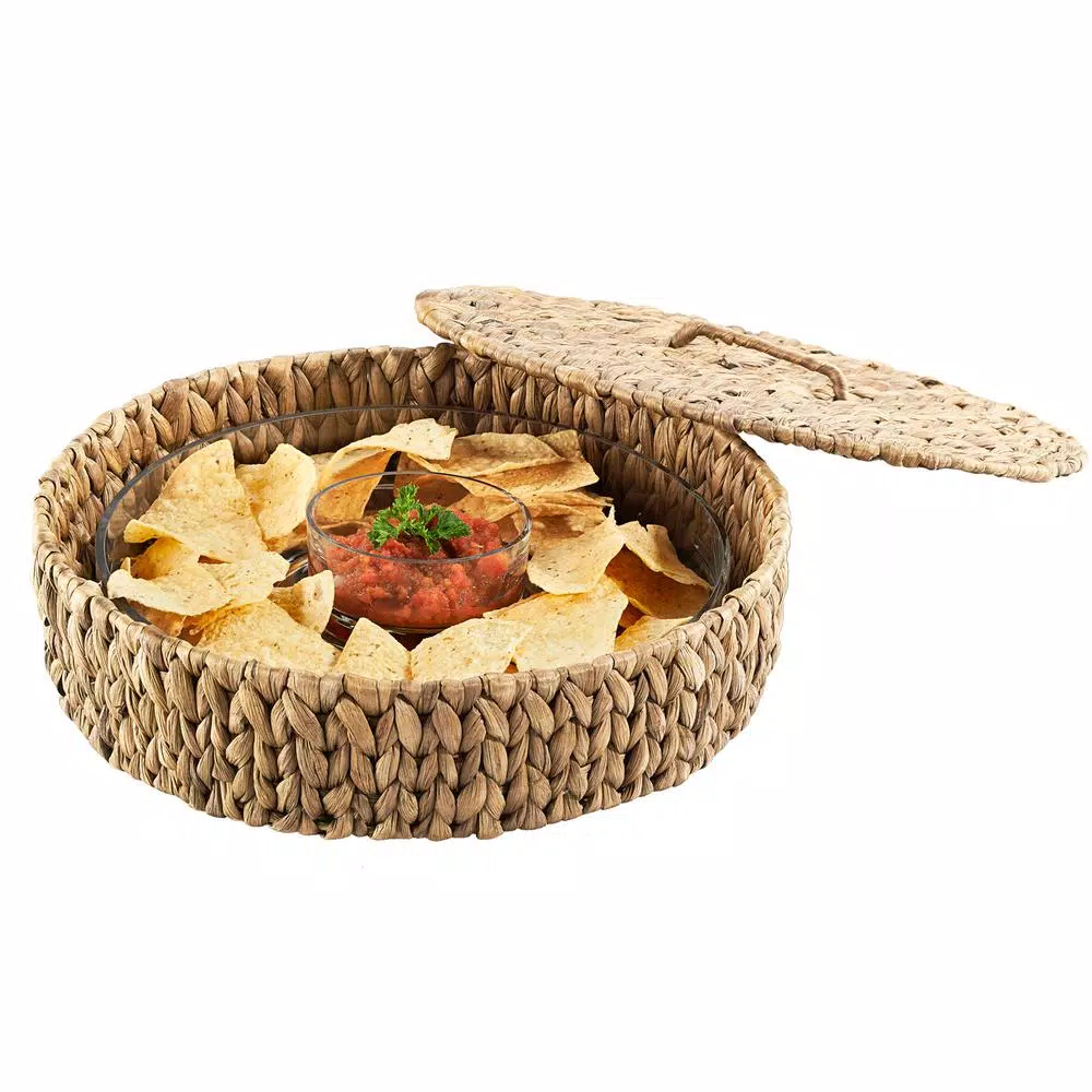 Artland Garden Terrace 13.5 in. Chip and Dip Server with Water Hyacinth Base and Lid