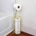 Home Basics Prism Freestanding Gold Toilet Paper Holder with Storage Base thumbnail 2