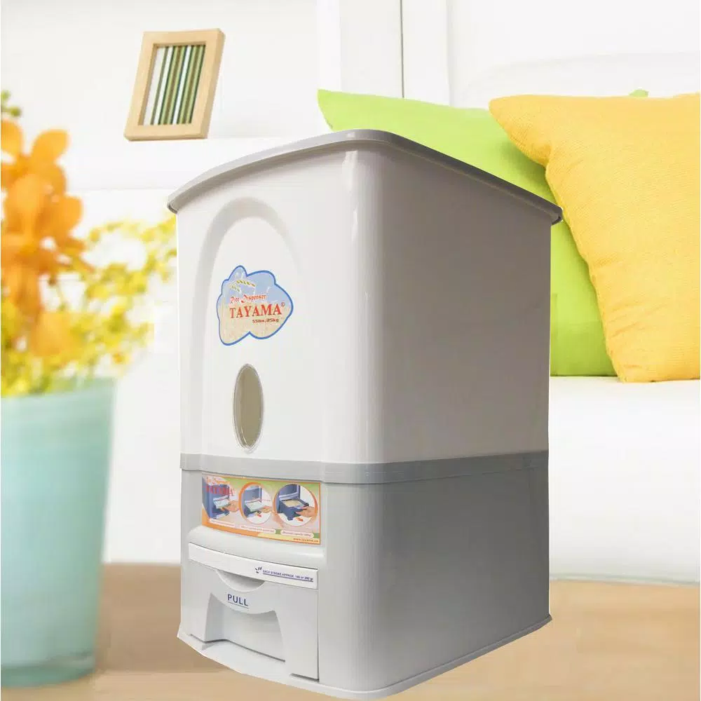 Tayama Rice Dispenser 55 lbs. Capacity White Dry Food Storage Container