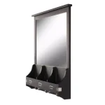 Kate and Laurel Stallard Black Multi-Function Wall Mirror Memo Board with Hooks and Pockets thumbnail 3