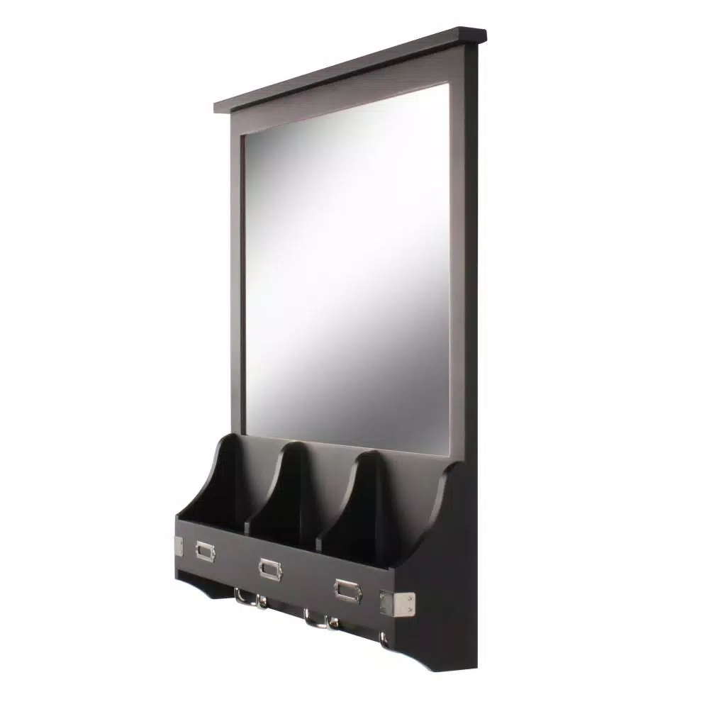 Kate and Laurel Stallard Black Multi-Function Wall Mirror Memo Board with Hooks and Pockets