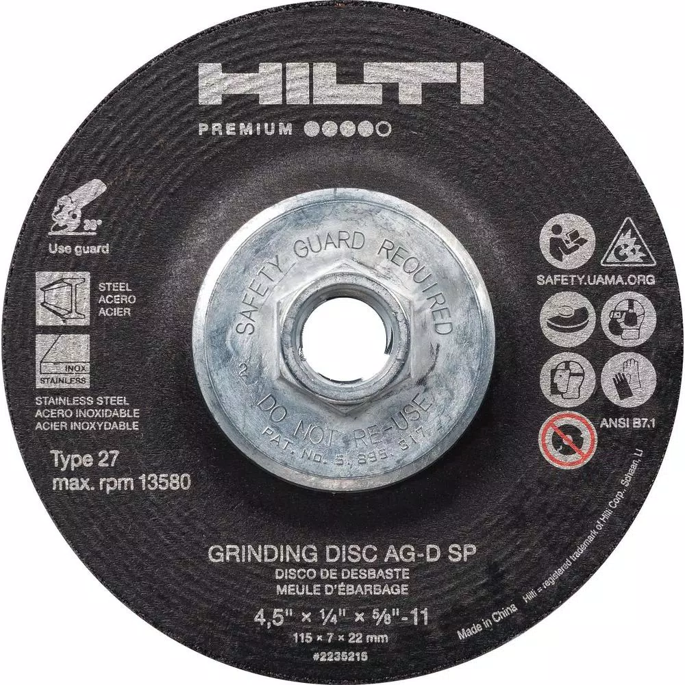 Hilti 7 in. Zirconium Grinding Disc, Type 27, 1/4 in. x 5/8 in. Arbor, 10-Pack