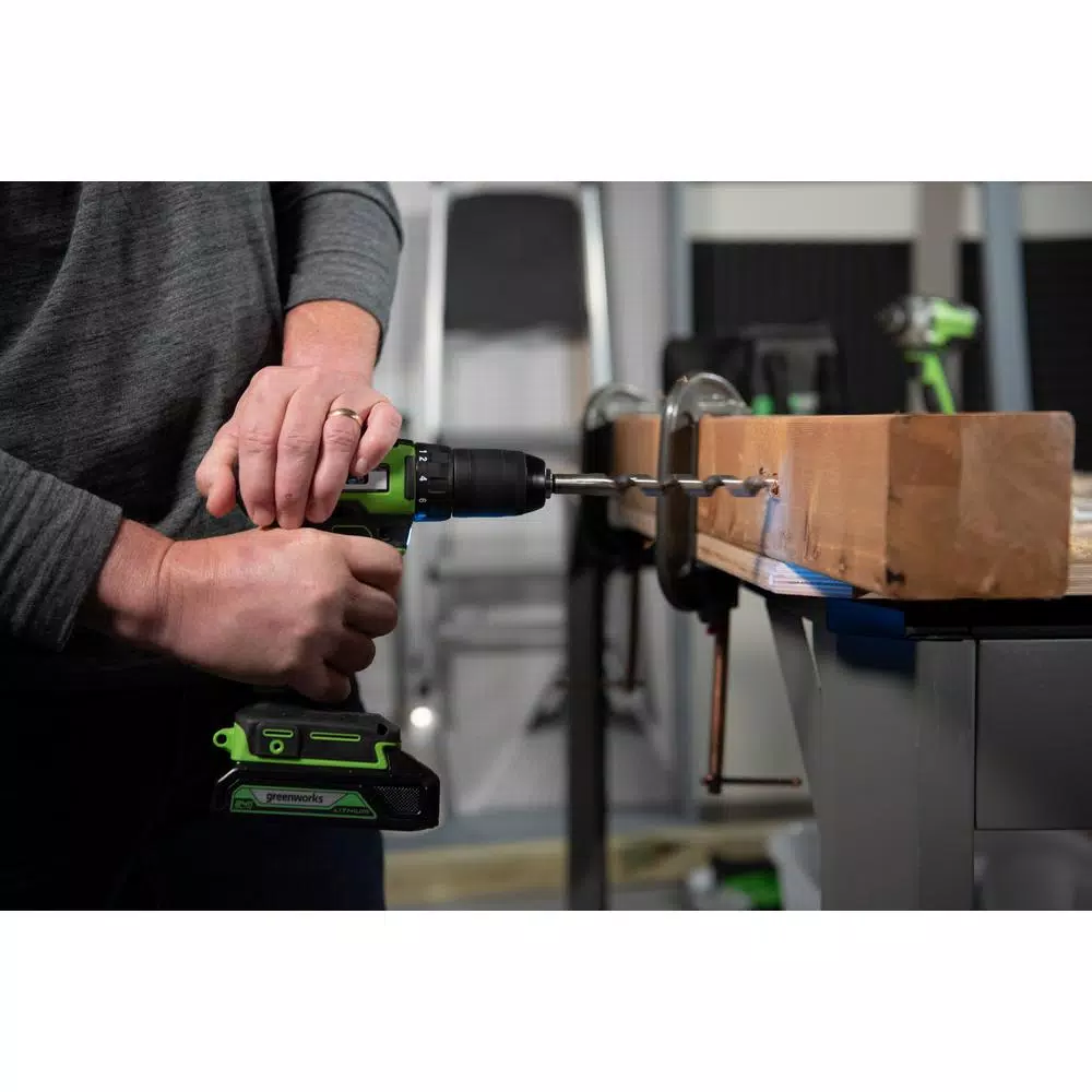 Greenworks 24V Cordless Brushless 1/2 in. Drill Driver Kit with 2 Batteries, Charger, and Tool Bag